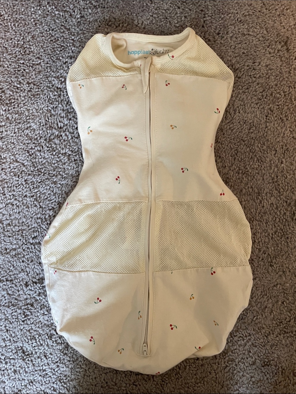 Happiest Baby Zip Swaddle Sack in Cream with Cherry Print